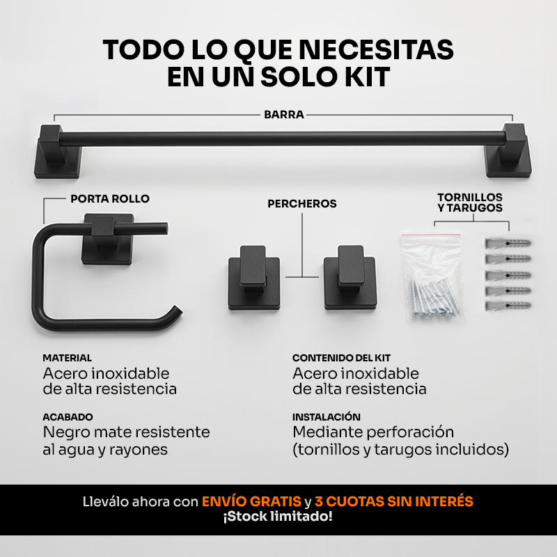 LAVEN Solid Edition black – Kit Amurado 4 Piezas